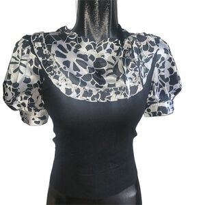 Bebe Black and White Short Puff Sleeve Top M